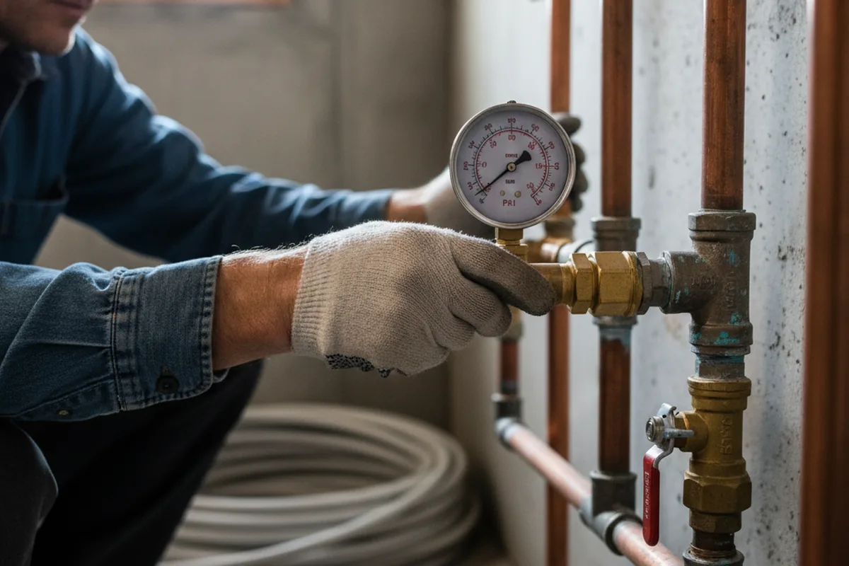 Pressure testing a repaired line during Water Line Repair in Laurel